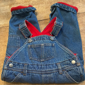 Vintage Old Navy Baby Unisex L‎ (12-18 months) Red Fleece Lined Denim Overalls